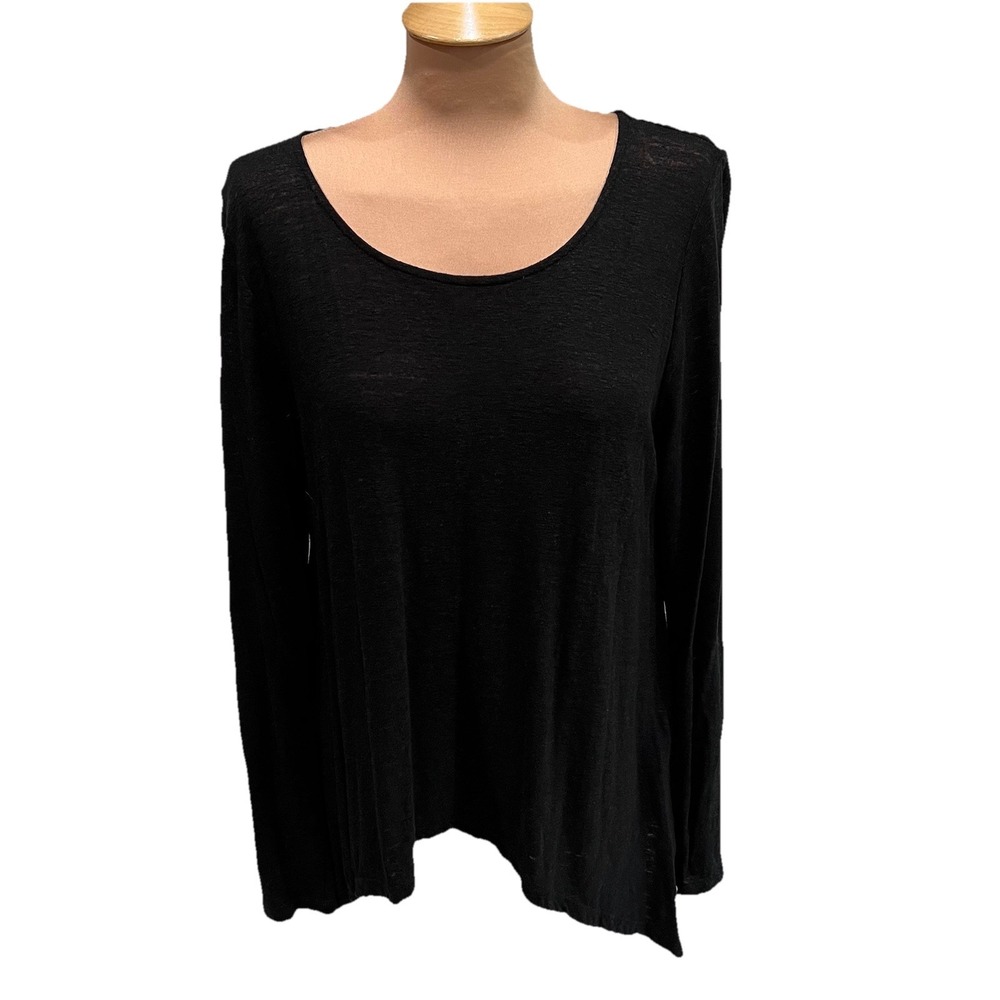 Lisa Bayne Womens Black Linen Blend Tunic Top Size Medium‎ Asymmetric Minimalist
